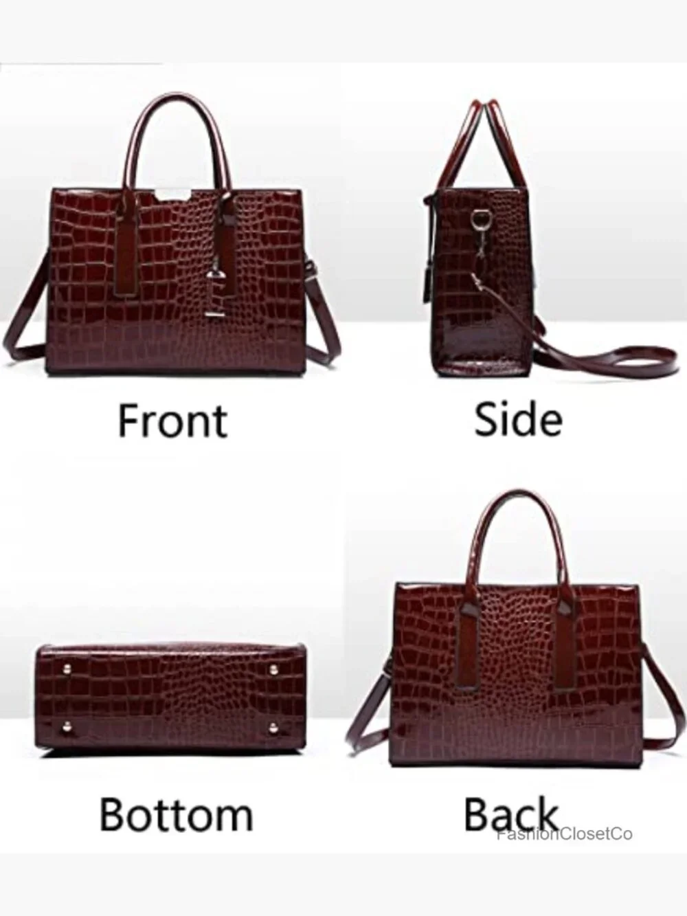 PU Leather Top Handle Satchel Handbag Crocodile Pattern Shoulder Bag Tote
